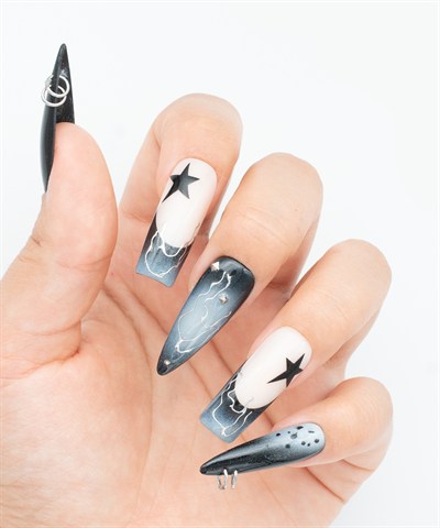 Steel Fade Protez Jel Takma  Tırnak - El Yapımı  Kalıcı Oje 3D Nail Art Ombre - NC239