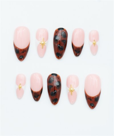 Wild Leopard French Protez Jel Takma Tırnak - El Yapımı Kalıcı Oje Nail Art - NC231