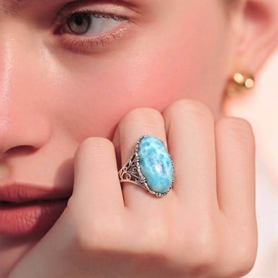 Larimar Taşlı Özel Tasarım Yüzük OTS1237