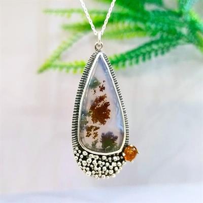 Manzaralı Akik Özel Tasarım Kolye - TSR1379