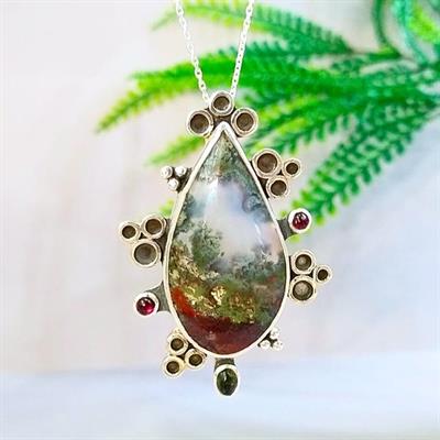 Manzaralı Akik Özel Tasarım Kolye - TSR1378