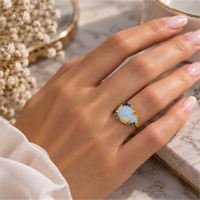 Opal ve Blue Topaz Özel Tasarım Yüzük – OTS1281