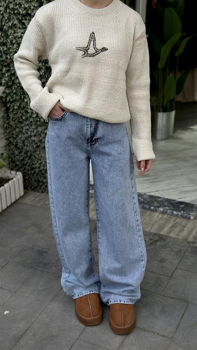 Geniş Paça Kot Pantolon Buz Mavisi