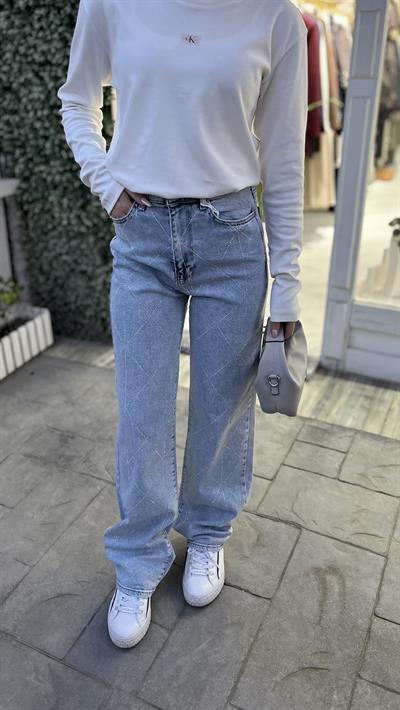 Taşlı Kot Pantolon Buz Mavisi