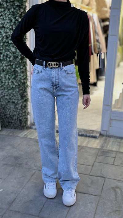 Taşlı Kot Pantolon Buz Mavisi