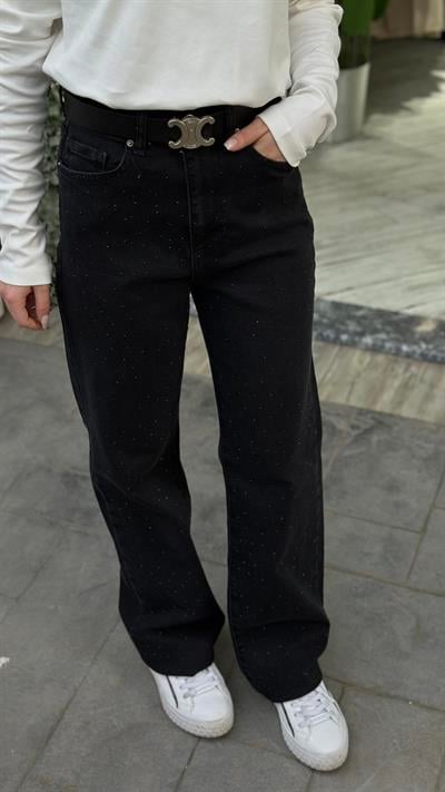 Taşlı Kot Pantolon Siyah