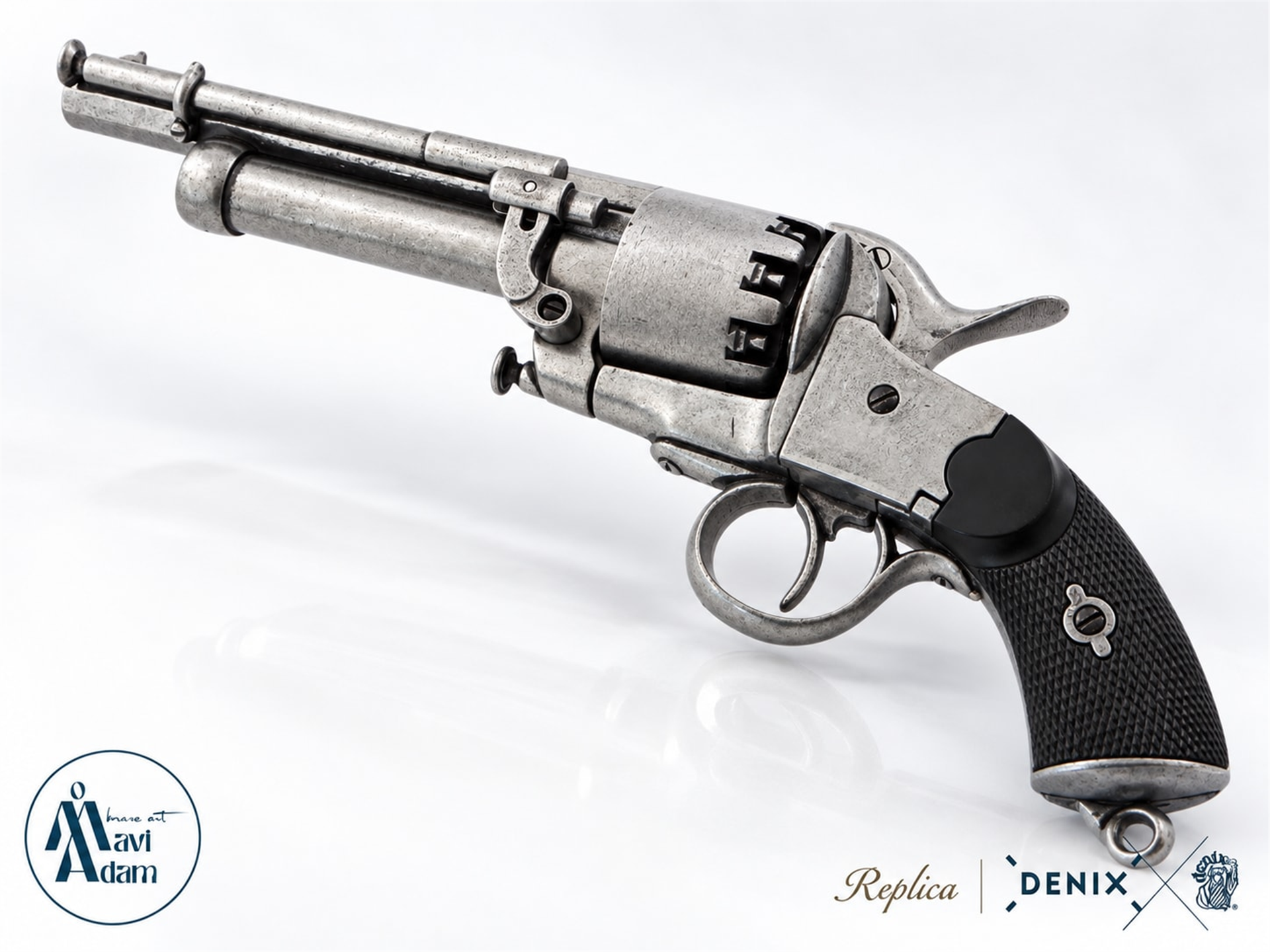 Denix American Civil War Confederate LeMat Revolver kovboy tabanca replikası çapraz görünüm, MaviAdam