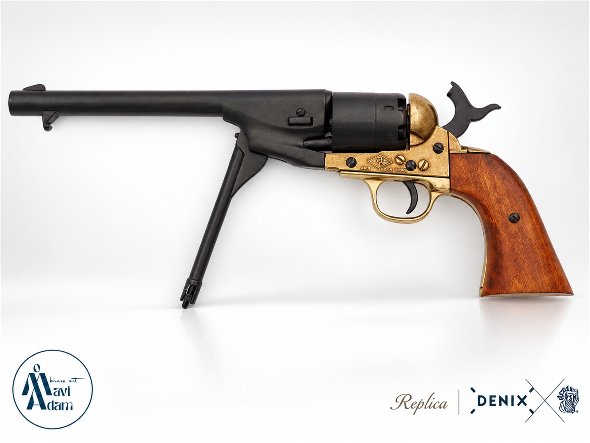 Denix 1007/L Army 1860 dekoratif revolver replika açık mekanizma ve döner tambur detay görünümü, MaviAdam