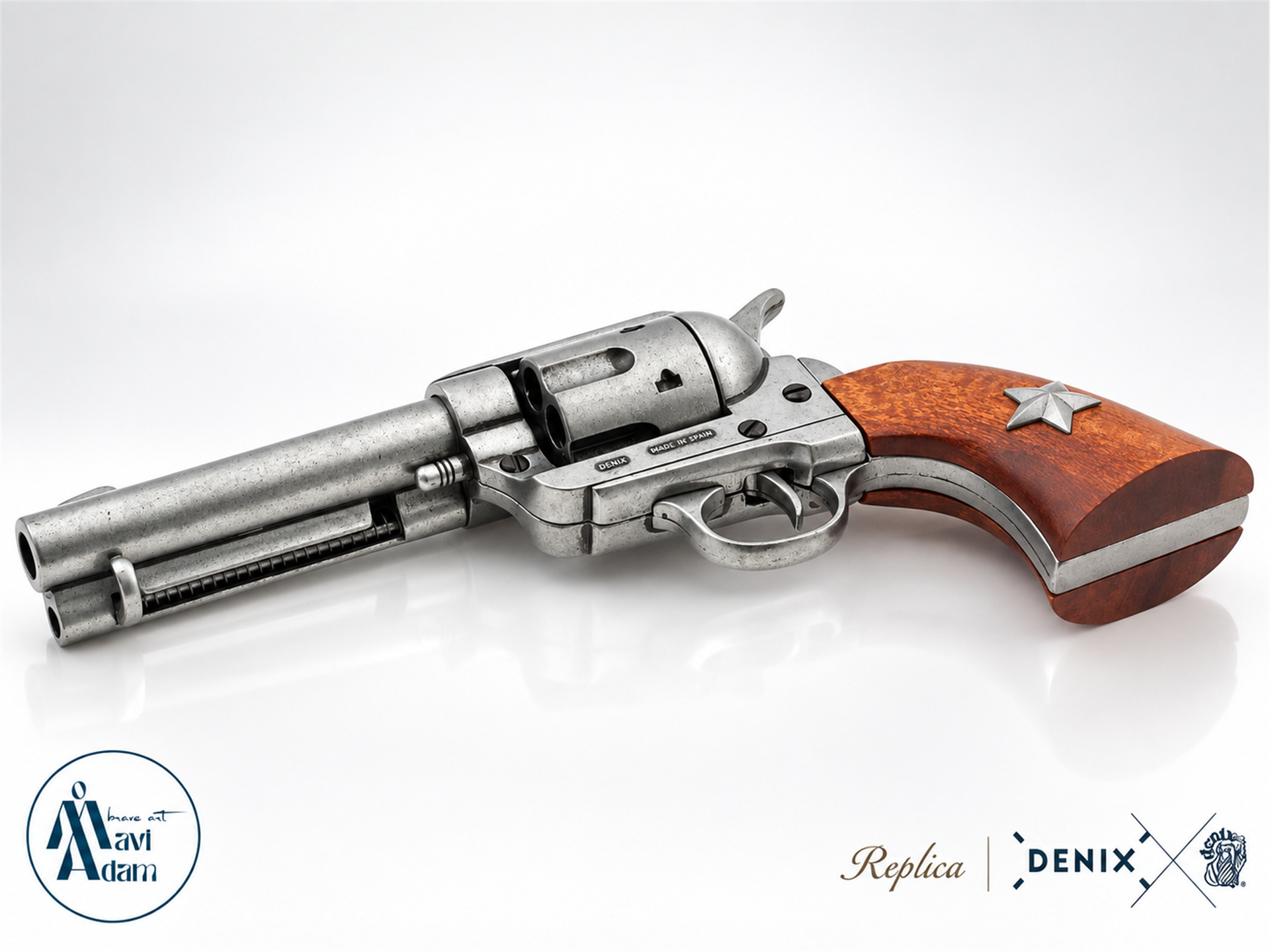 Denix 1038 Peacemaker revolver replika tambur ve mekanizma detaylı açılı görünüm, MaviAdam