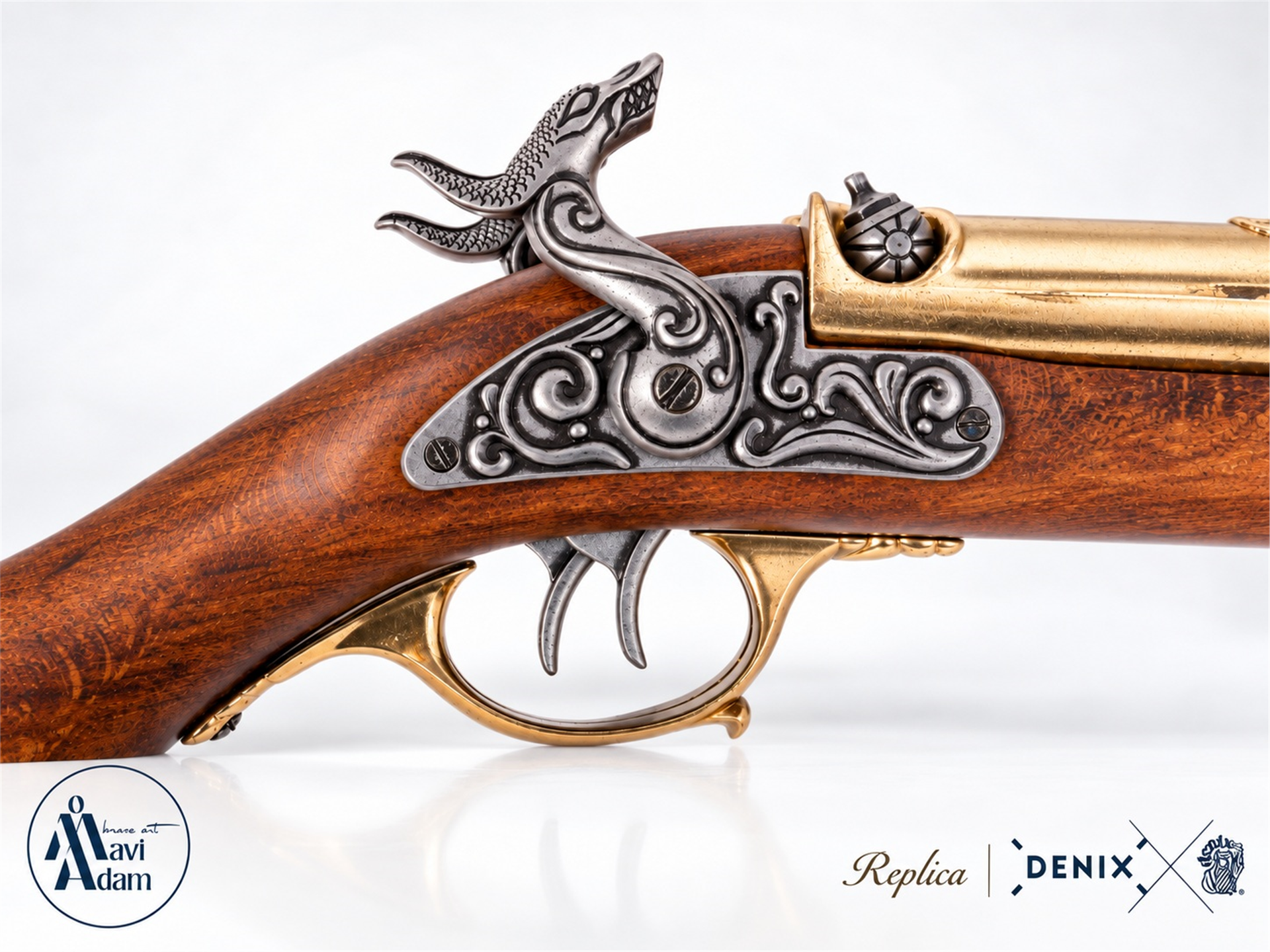 Denix 5319 dekoratif korsan tabancası replikası mekanizma, çift tetik ve metal işçilik yakın detay, MaviAdam