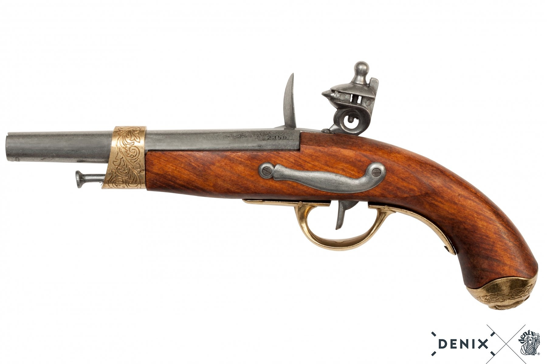Denix Napolyon Fransa 1806 dekoratif replika sağ yan profil ahşap gövde ve metal parça detayı