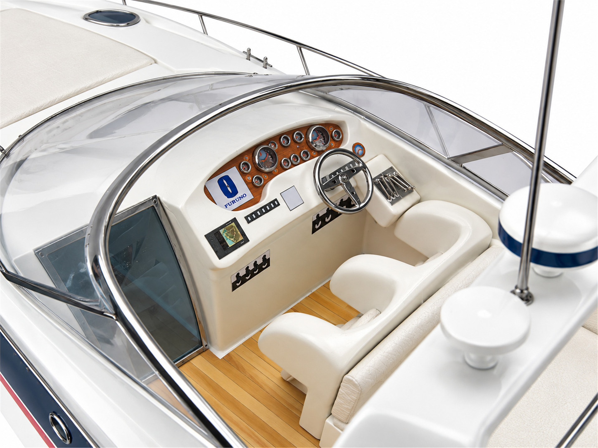Gia Nhien Sunseeker Super Hawk 48 el yapımı ahşap model tekne kokpit direksiyon ve gösterge paneli