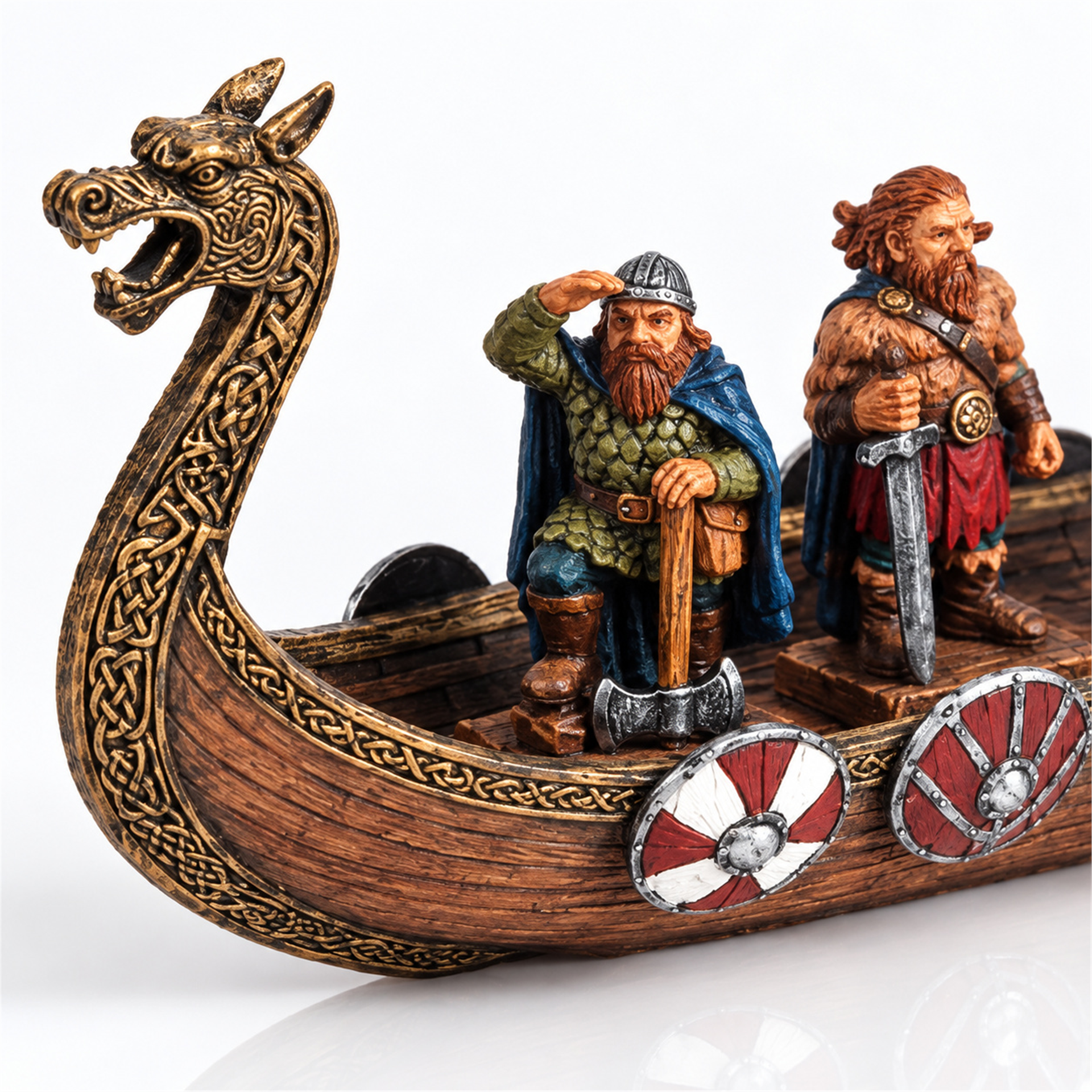 Veronese Viking Savaş Gemisi ejderha başı ve gözcü figürü detayı