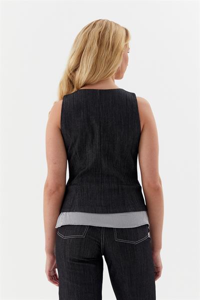 Altı Poplin Çizgili Slim Yelek Siyah