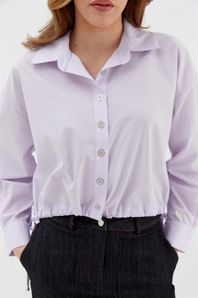 Alttan Bağcıklı Poplin Gömlek Lila