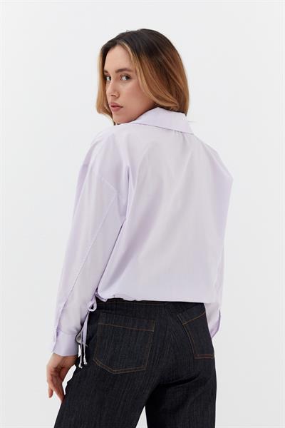 Alttan Bağcıklı Poplin Gömlek Lila