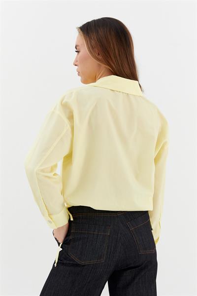 Alttan Bağcıklı Poplin Gömlek Sarı