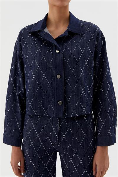 Baklava Desenli Taş Yapıştırmalı Takım İndigo