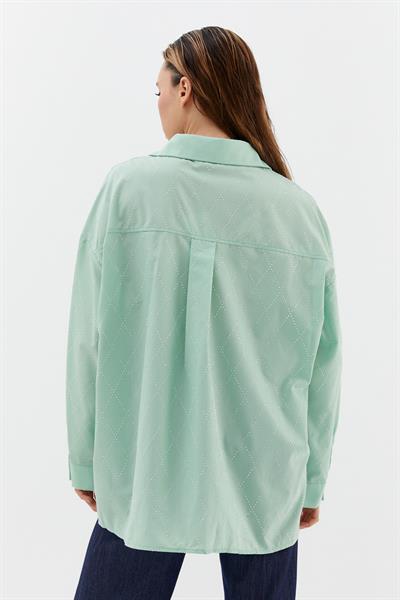 Baklava Taşlı Poplin Gömlek Mint