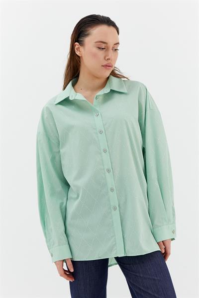 Baklava Taşlı Poplin Gömlek Mint