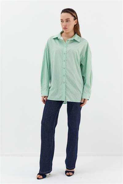Baklava Taşlı Poplin Gömlek Mint