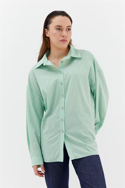 Baklava Taşlı Poplin Gömlek Mint