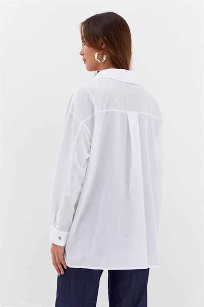 Baskılı Poplin Gömlek Beyaz/İndigo