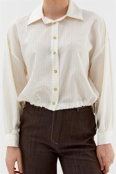 Beli Bağcıklı Çizgili Gömlek Sarı