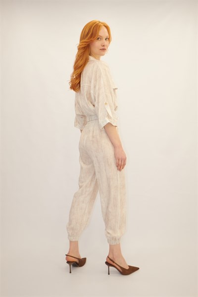 Beli Lastikli Bomber Ceket Pantolon Takım Beyaz