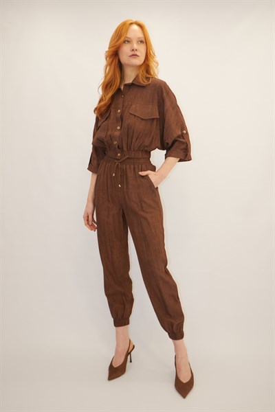 Beli Lastikli Bomber Ceket Pantolon Takım Kahverengi