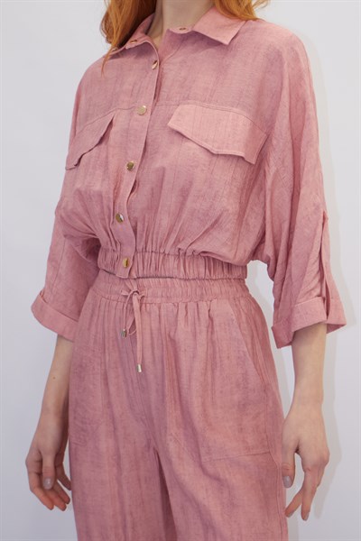 Beli Lastikli Bomber Ceket Pantolon Takım Pembe