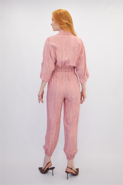 Beli Lastikli Bomber Ceket Pantolon Takım Pembe