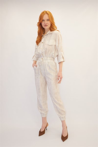 Beli Lastikli Bomber Ceket Pantolon Takım Beyaz