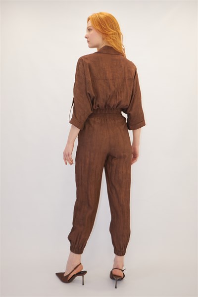 Beli Lastikli Bomber Ceket Pantolon Takım Kahverengi