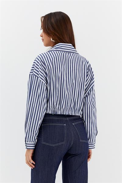 Beli Lastikli Çizgili Gömlek İndigo