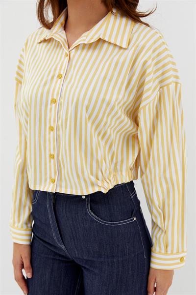 Beli Lastikli Çizgili Gömlek Sarı