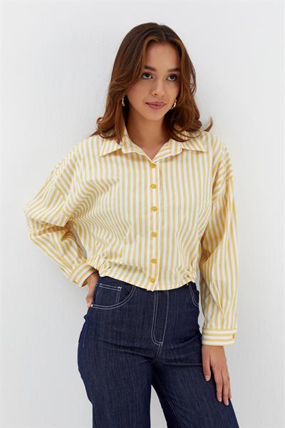 Beli Lastikli Çizgili Gömlek Sarı