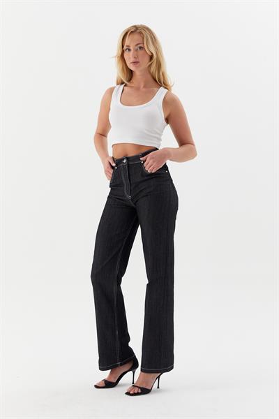 Beyaz Dikişli Slim Pantolon Siyah