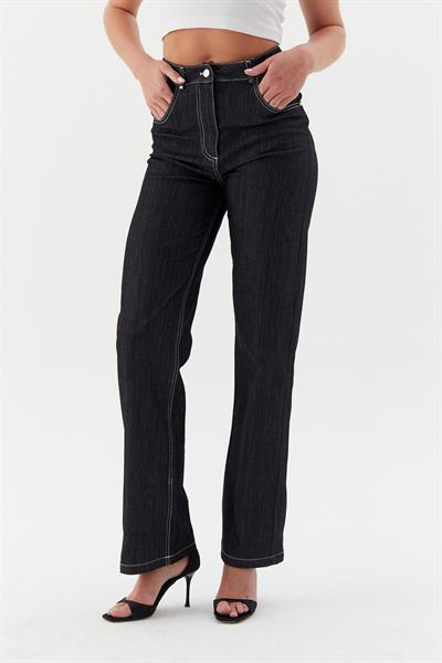 Beyaz Dikişli Slim Pantolon Siyah