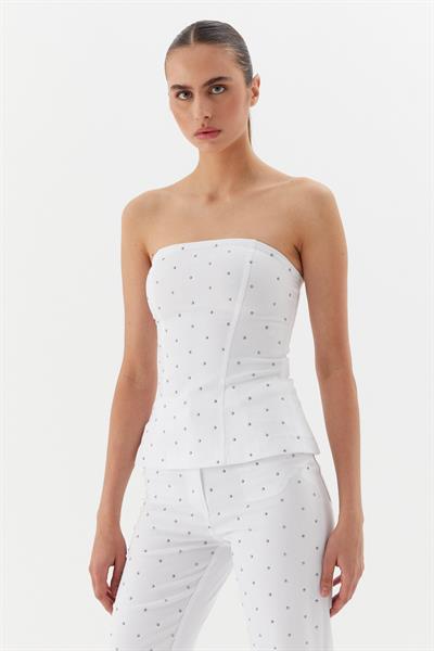 Black Nikel Taşlı Büstiyer Beyaz