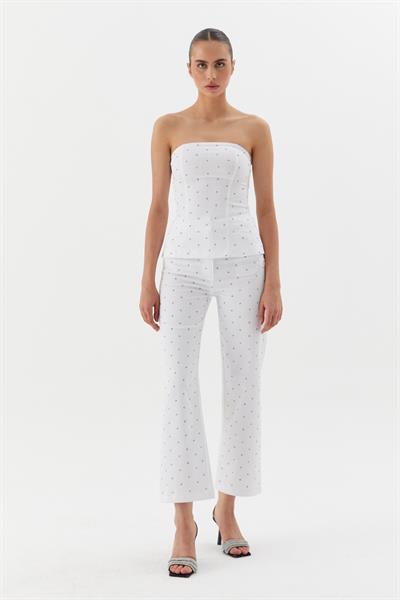 Black Nikel Taşlı Büstiyer Beyaz