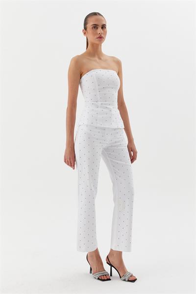 Black Nikel Taşlı Büstiyer Beyaz