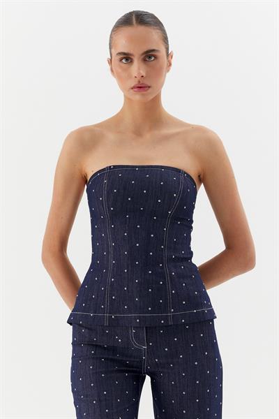 Black Nikel Taşlı Büstiyer İndigo