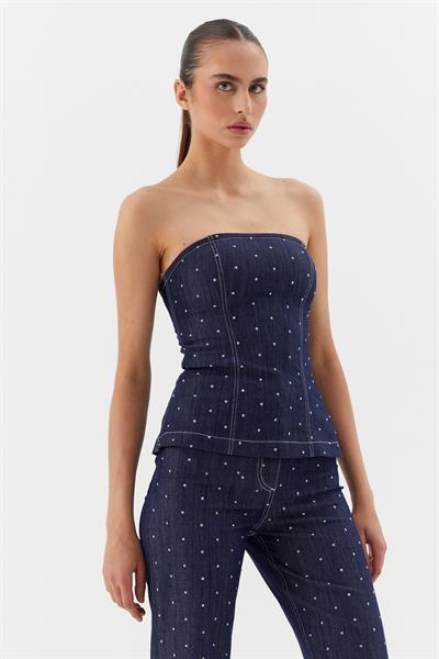 Black Nikel Taşlı Büstiyer İndigo