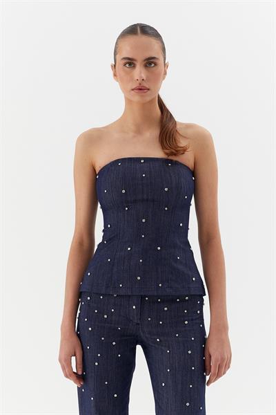 Çakma Taşlı Büstiyer İndigo