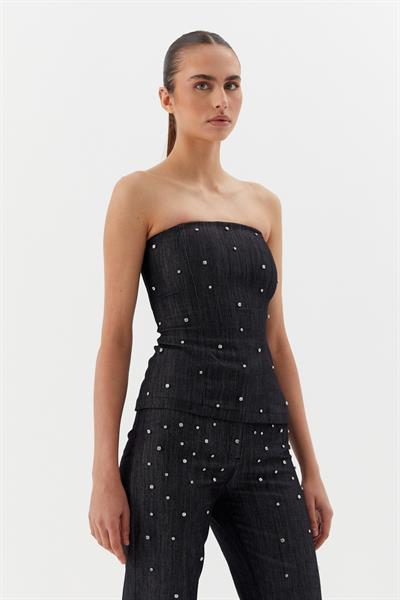 Çakma Taşlı Büstiyer Siyah