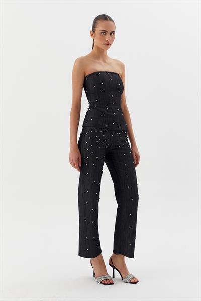 Çakma Taşlı Büstiyer Siyah