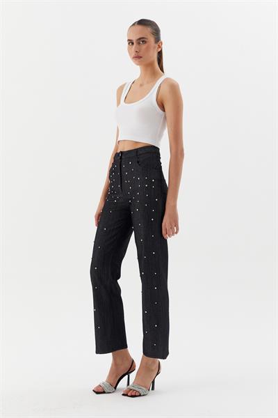 Çakma Taşlı Pantolon Siyah