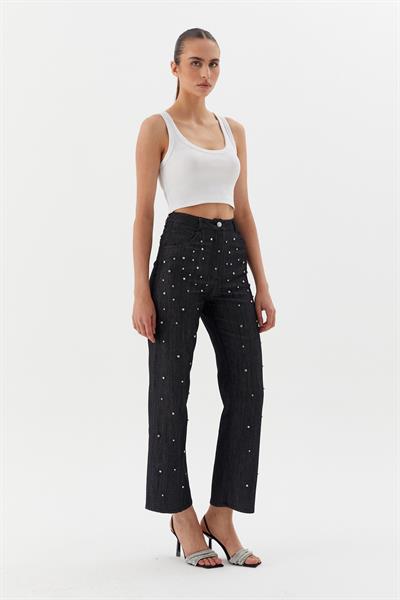 Çakma Taşlı Pantolon Siyah