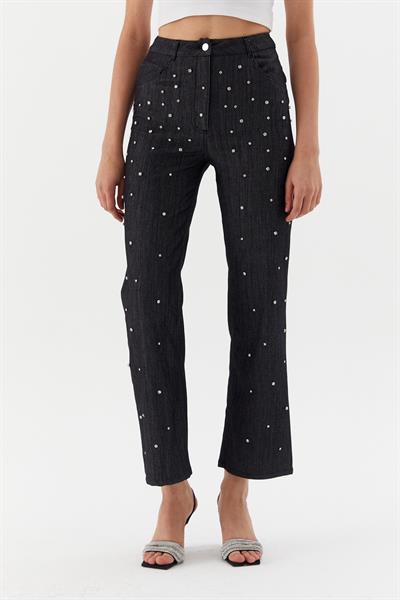 Çakma Taşlı Pantolon Siyah